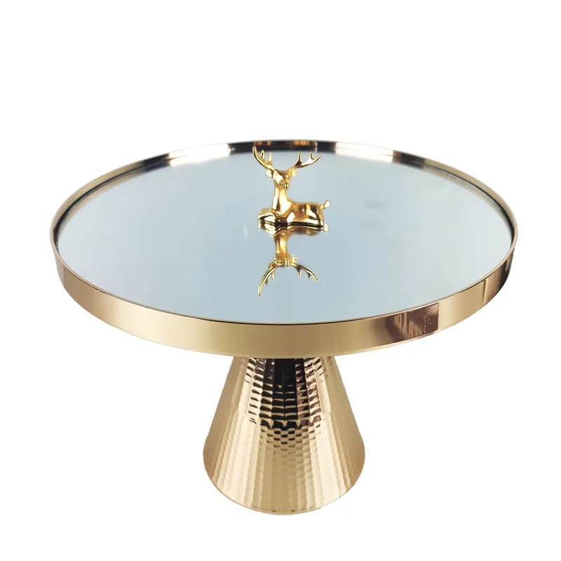 European Style Golden Cake Stand Glass Mirror Tray