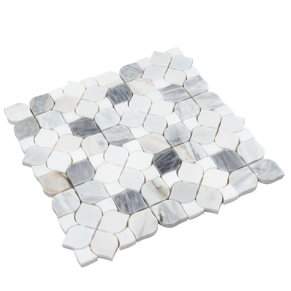 Fleur Calacatta Bluette and Thassos Flower Marble Mosaic Tile