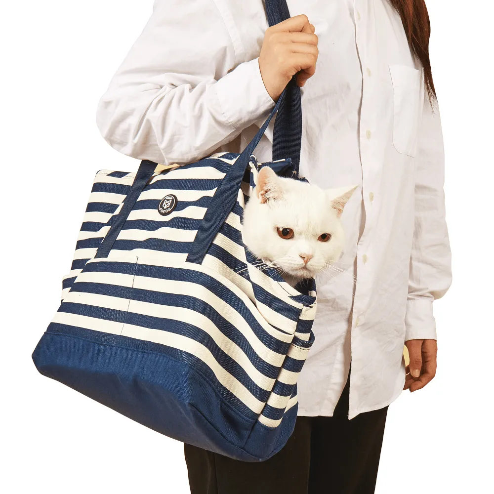 Fofos Stripes Shoulder Carrier for Dogs and Cats (Blue & White)