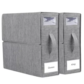 Foldable Bed Sheet Set 2 Pack, Sheet Organizers and Storage, Sheet Folder Organizer for Linen Closet, Queen or King Size Sheet Storage Box for Bedding Clothes