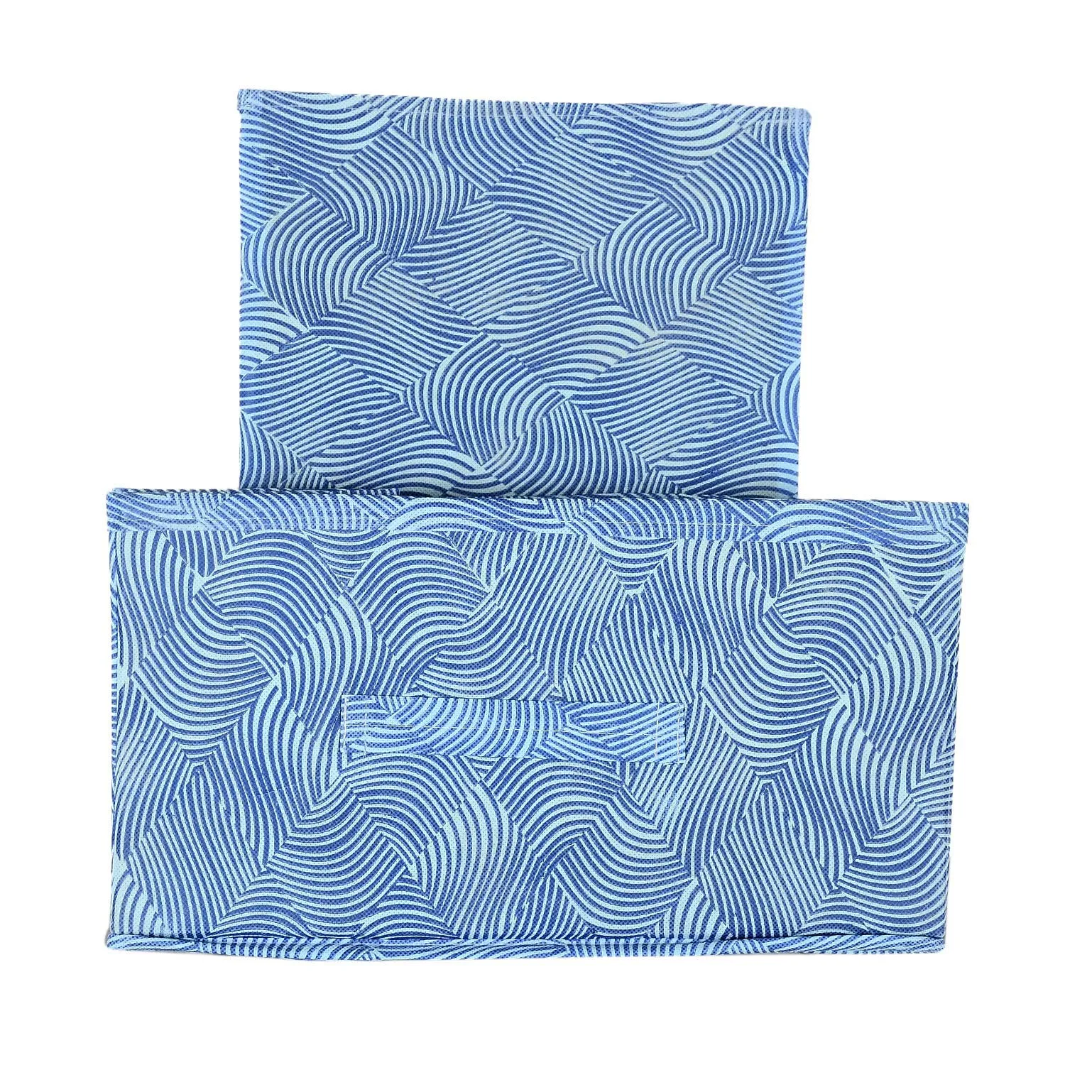 Fun Homes Laheriya Metalic Print Non Woven Fabric Modular Closet Organizer Box with Handle Set Of 2(Blue & Red)-FHUNH15995