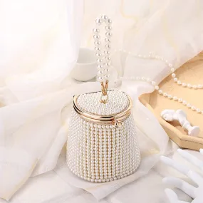 Gemma Pearl Beaded Mini Bucket Evening Bag