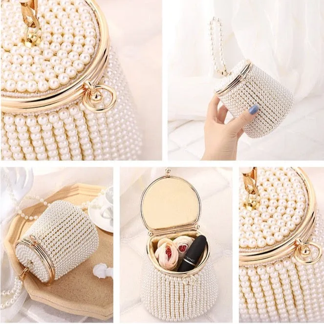 Gemma Pearl Beaded Mini Bucket Evening Bag