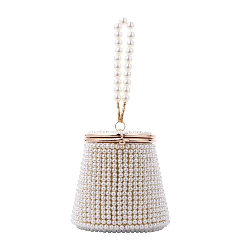 Gemma Pearl Beaded Mini Bucket Evening Bag