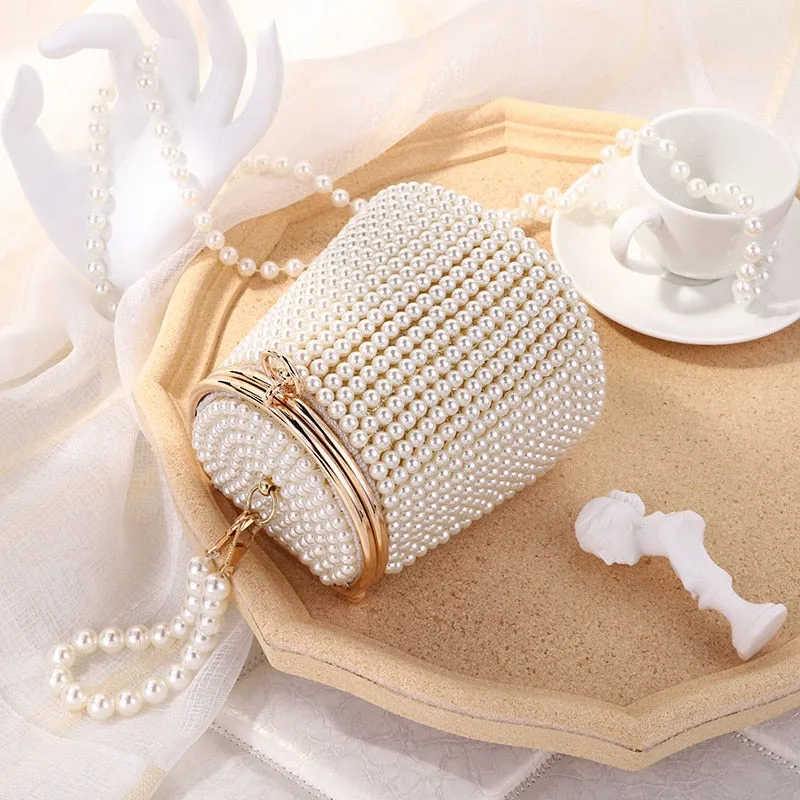 Gemma Pearl Beaded Mini Bucket Evening Bag