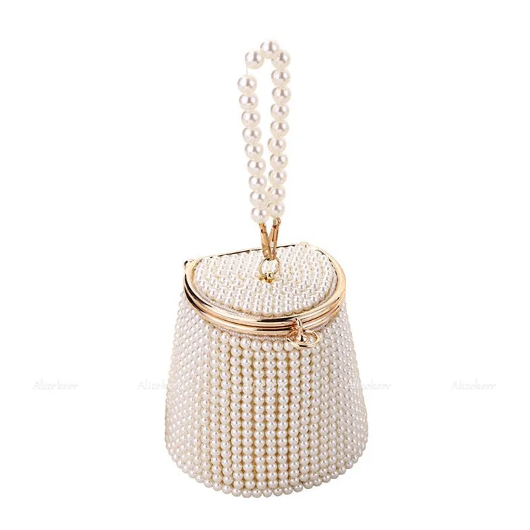 Gemma Pearl Beaded Mini Bucket Evening Bag