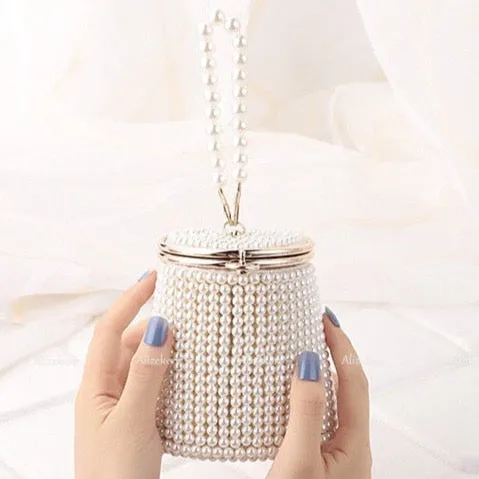 Gemma Pearl Beaded Mini Bucket Evening Bag