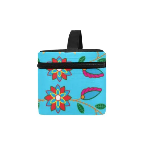 Geometric Floral Fall-Sky Blue Cosmetic Bag/Large