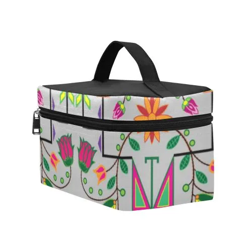 Geometric Floral Summer-Gray Cosmetic Bag/Large