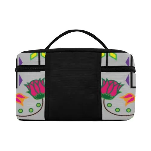 Geometric Floral Summer-Gray Cosmetic Bag/Large