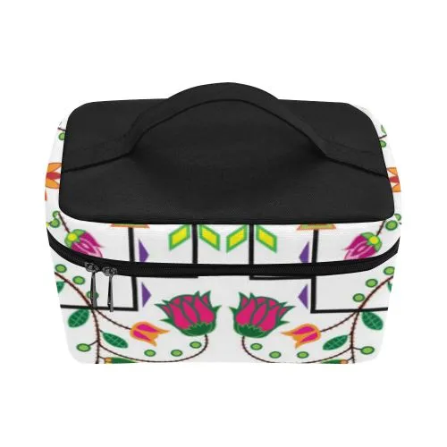 Geometric Floral Summer-White Cosmetic Bag/Large