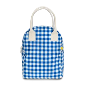 Gingham Blue Zippered Lunch Bag