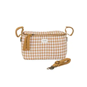 gingham mustard print quilted stroller organizer