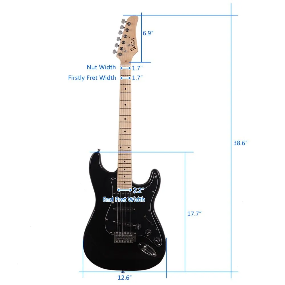 Glarry GST Stylish Electric Guitar Kit with Black Pickguard Black