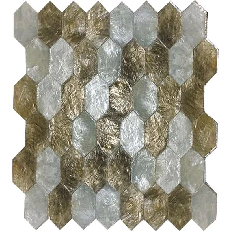 Gold & White Mother Of Pearl Hexagon Mosaic Tile