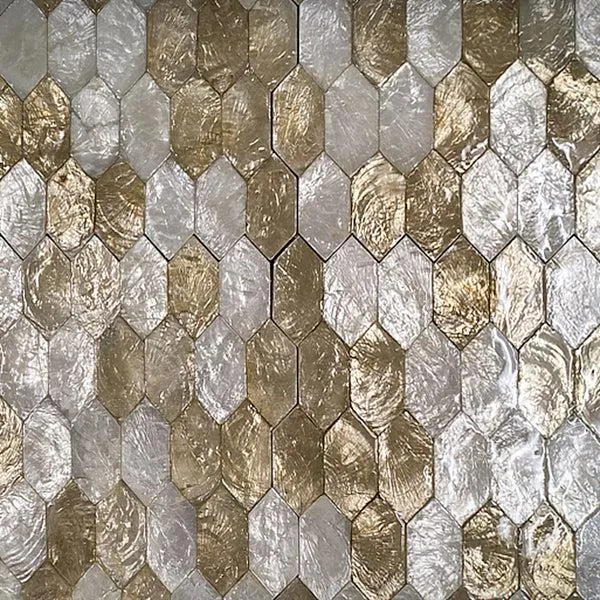 Gold & White Mother Of Pearl Hexagon Mosaic Tile