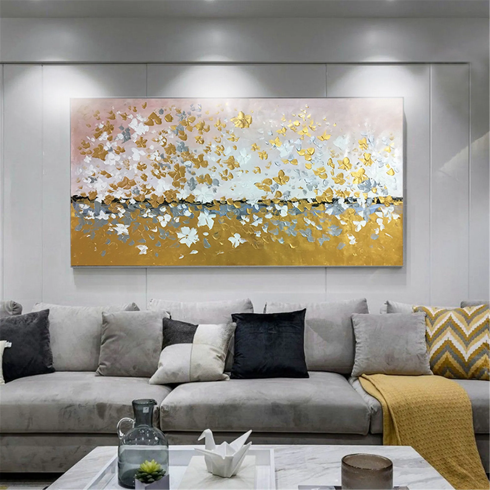 Gold And Silver Handmade Acrylic Canvas Texture Abstract Art Gp051