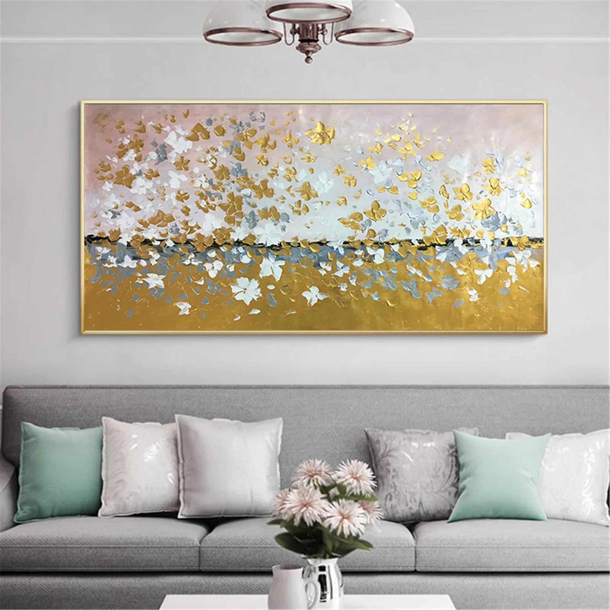 Gold And Silver Handmade Acrylic Canvas Texture Abstract Art Gp051