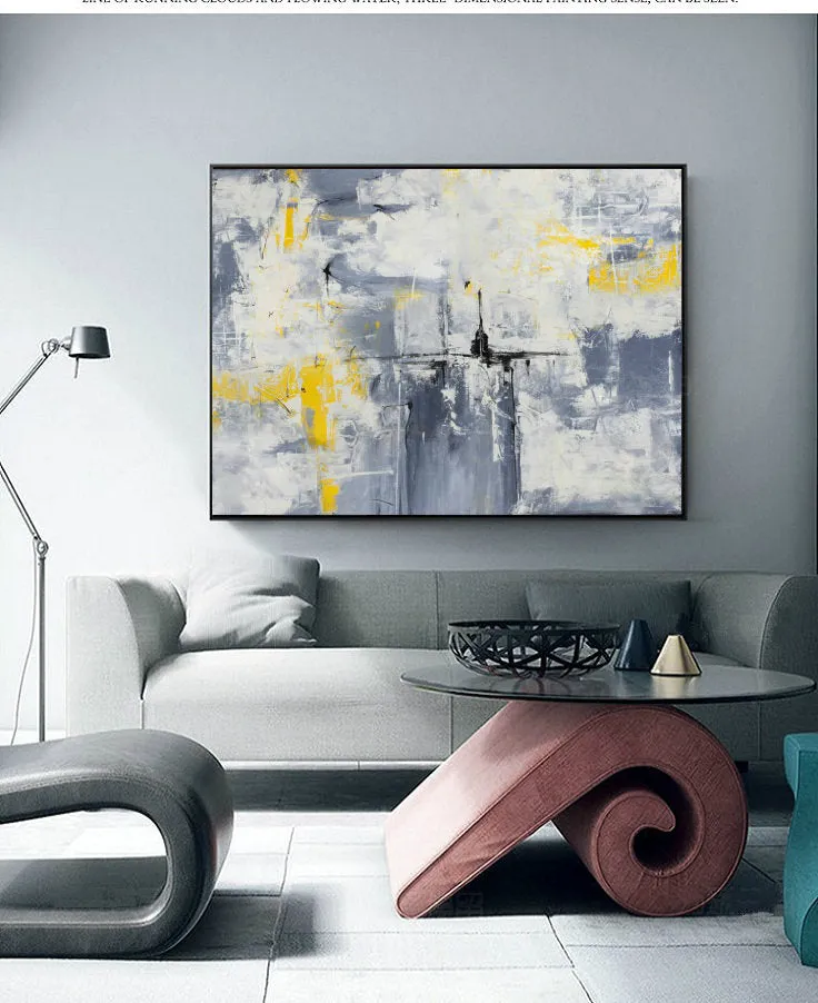 Grey White Yellow Abstract Painting Original Texture Art Ap033