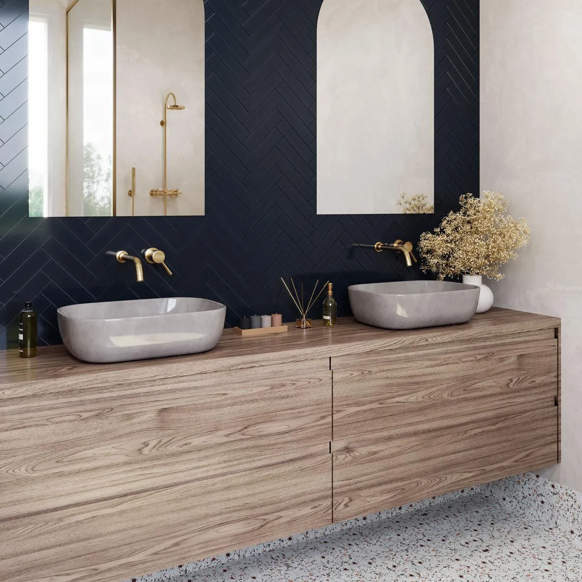 Groove Navy Matte Ceramic Subway Tile