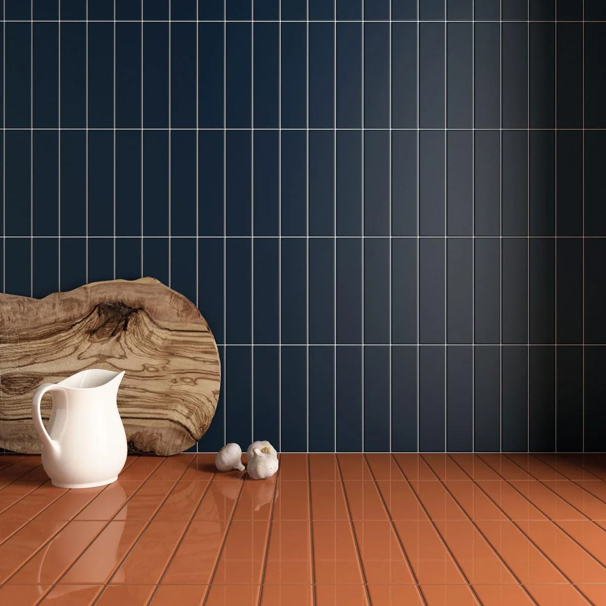 Groove Navy Matte Ceramic Subway Tile