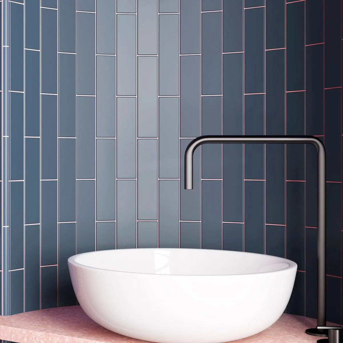 Groove Navy Matte Ceramic Subway Tile