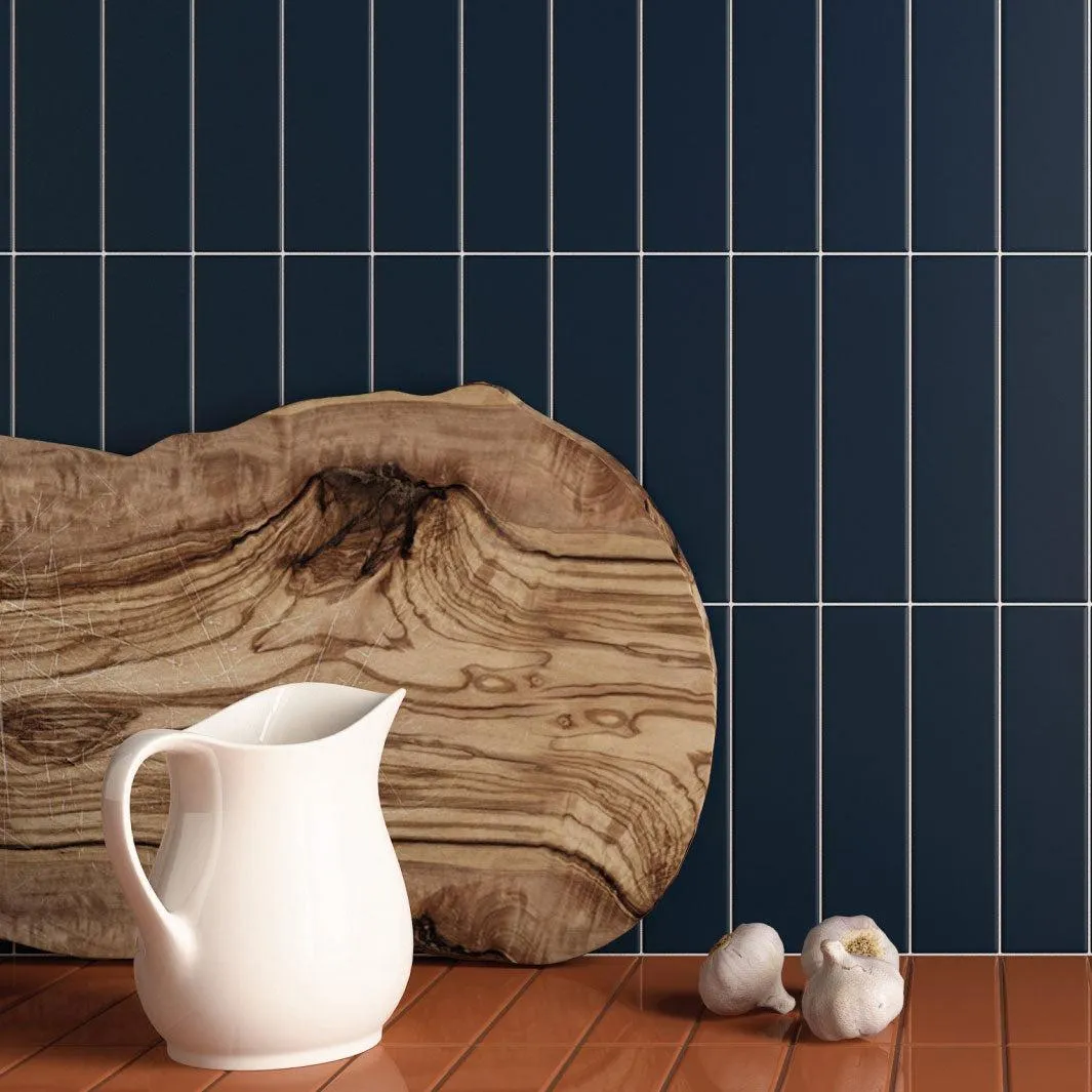 Groove Navy Matte Ceramic Subway Tile