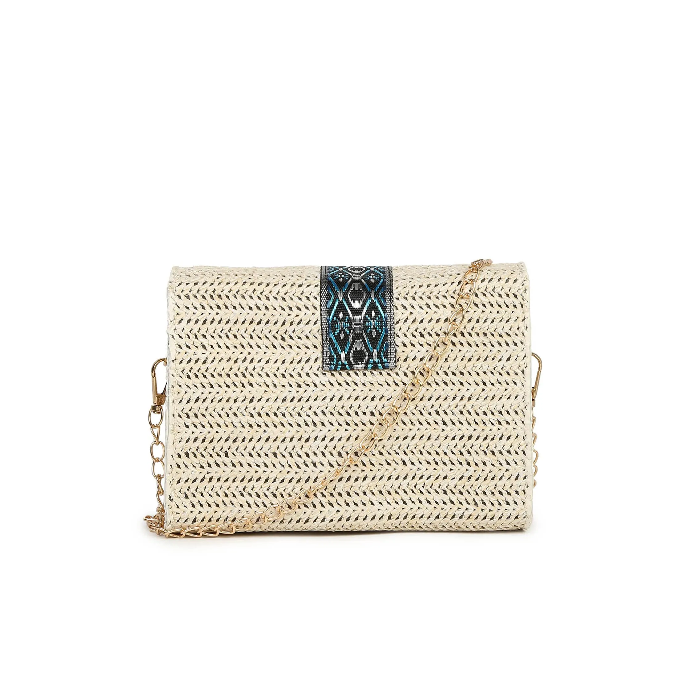 Haute Sauce Women beige sling bag with a chain strap (HSSB1270)