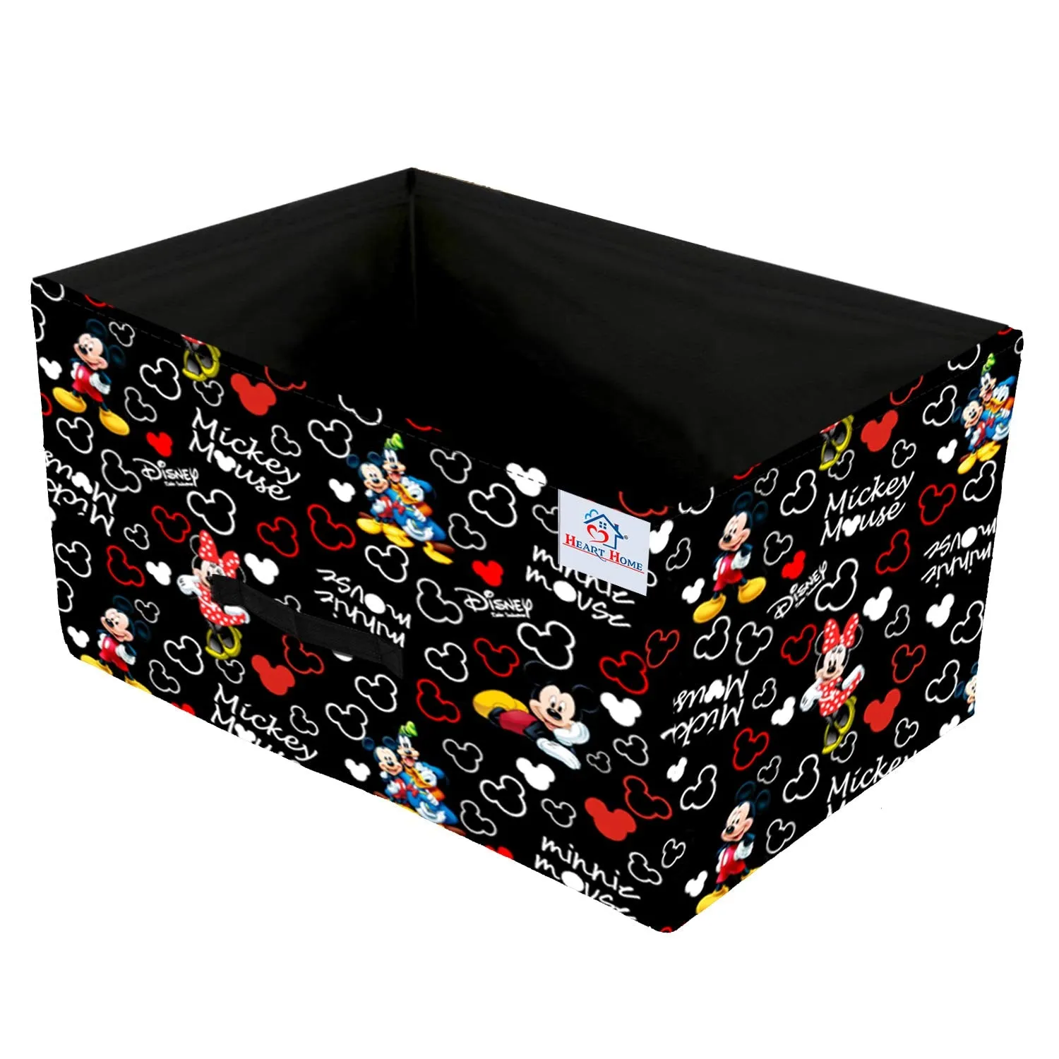 Heart Home Disney Mickey Print Non Woven Fabric Modular Closet Organizer Box with Handle Set Of 2(Black)-HHEART16027