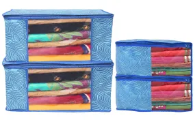 Heart Home Lahariya Design Non-woven 2 Saree & 2 Blouse Cover/Organizer Set With Transparent Window- Pack of 4 (Blue) -44HH0576