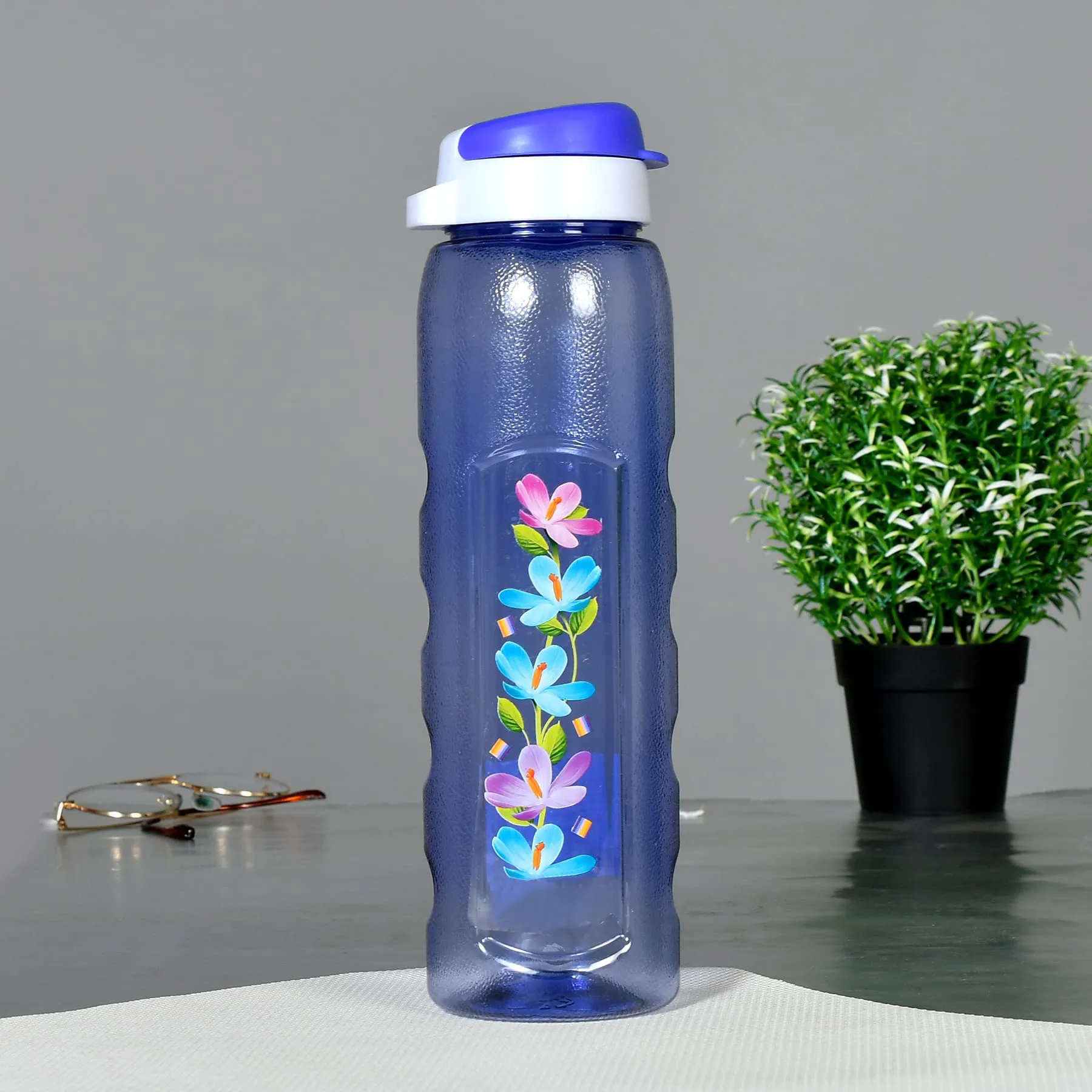 Heart Home Unbreakable BPA & Leak Free Plastic Water Bottle With Sipper- 1 Litre, Pack of 6 (Pruple)