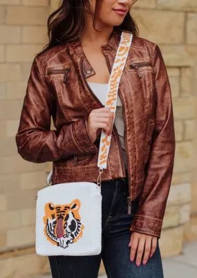 Intricately Beaded Tiger Design Cross-body Bag