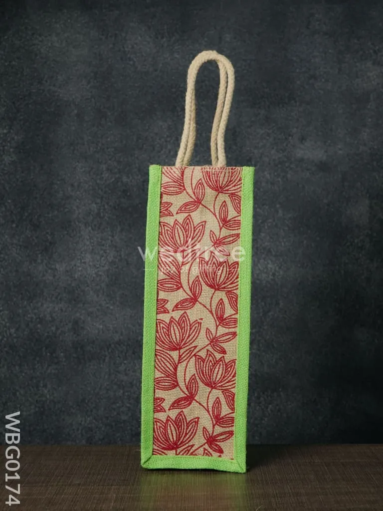 Jutebag - Water Bottle Bag with Floral Print - WBG0174