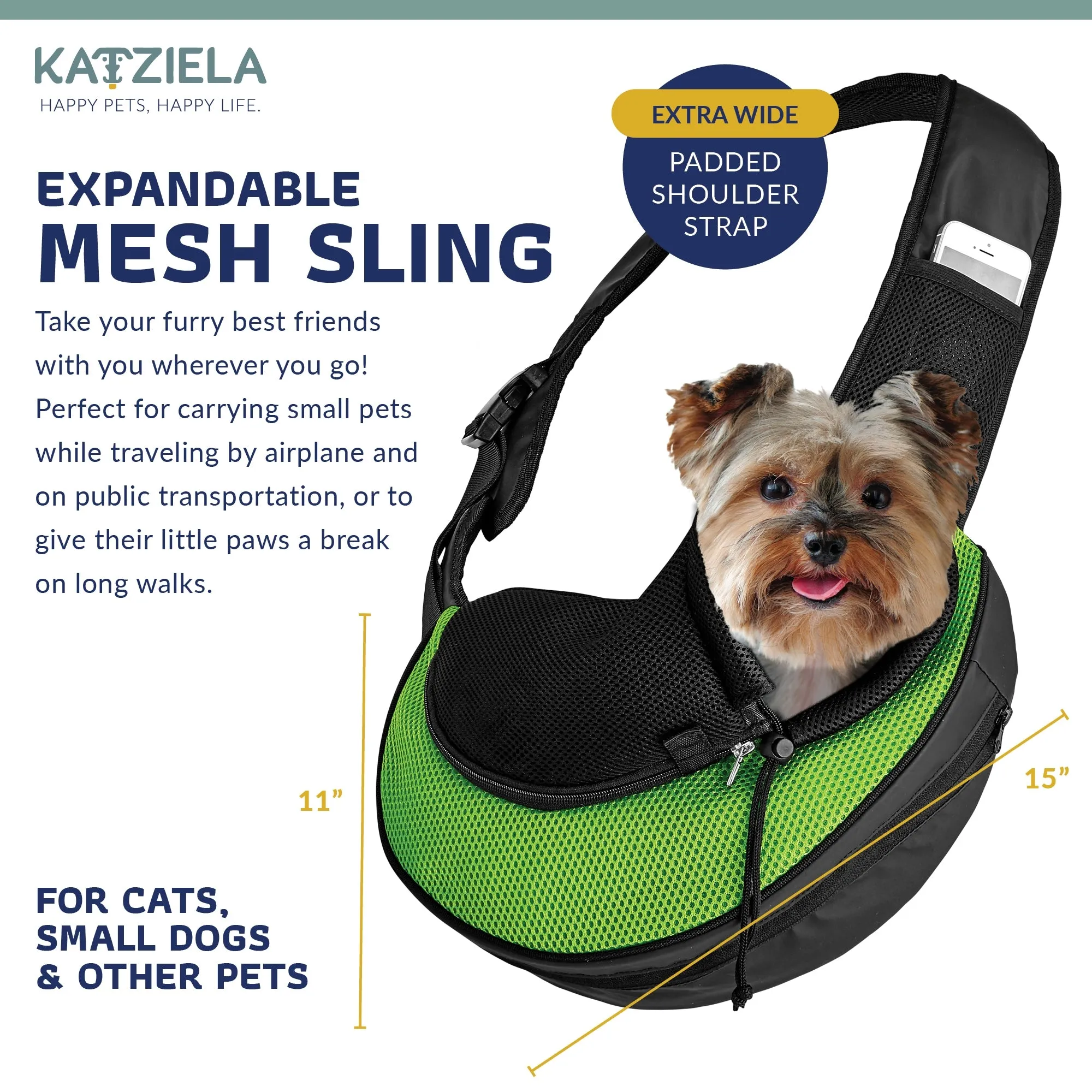 Katziela Expandable Sling Dog & Cat Carrier - Green