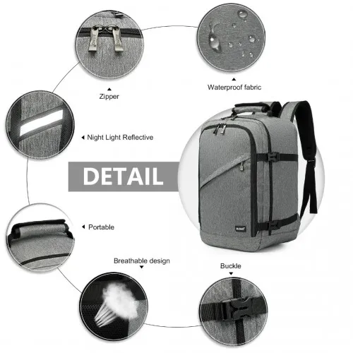 Kono Lightweight Cabin Bag Travel Business Backpack - Grey | Durable & Practical for Travel & Business