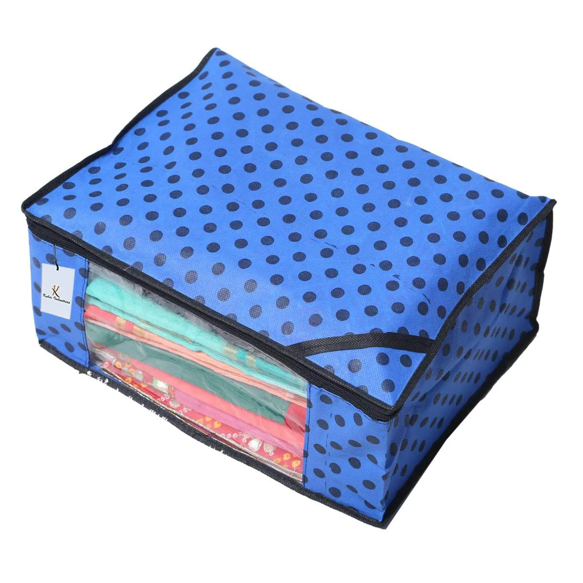 Kuber Industries 12 Piece Designer Polka Dots Non Woven Saree Cover Set, Blue