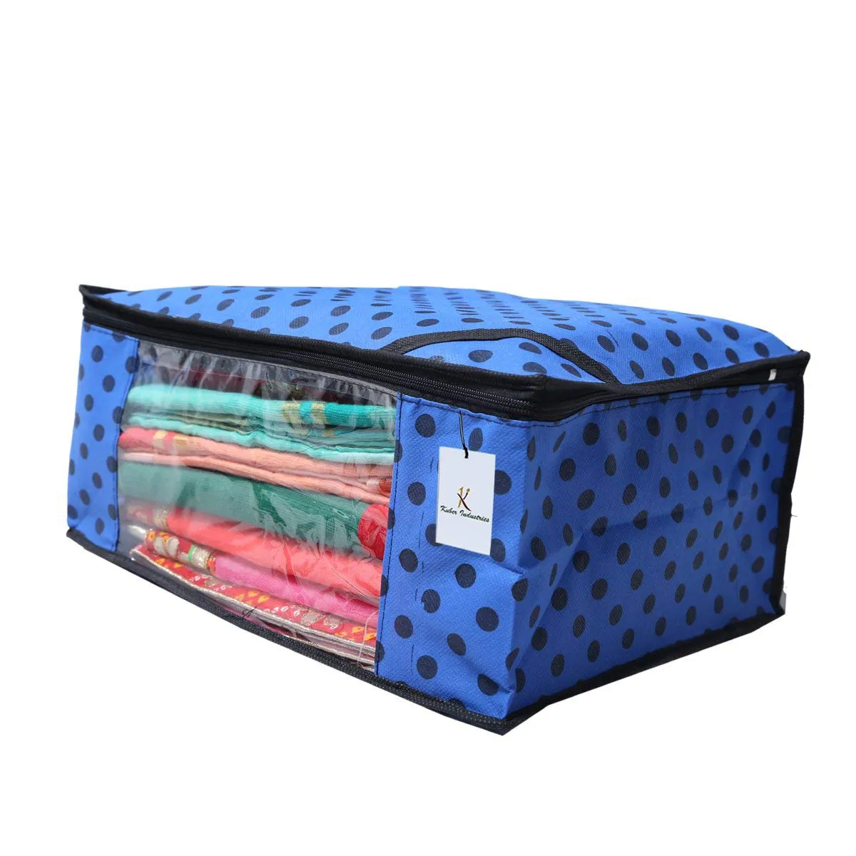 Kuber Industries 12 Piece Designer Polka Dots Non Woven Saree Cover Set, Blue