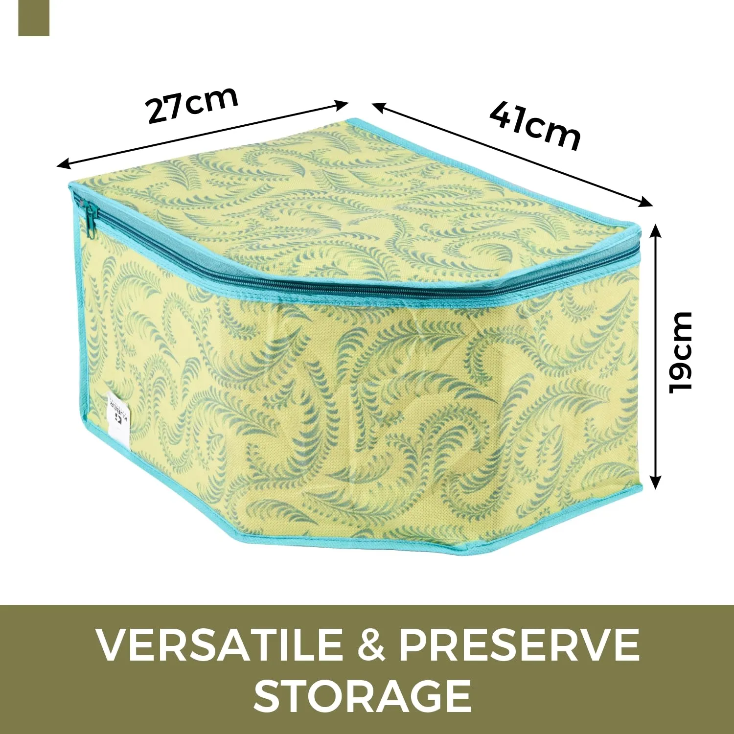 Kuber Industries Blouse Cover | Clothes Storage Bag | Zipper Wardrobe Organizers | Non-Woven Clothes Organiser | Side Transparent Blouse Organizer | Leaf-Design | Pack of 6 | Green