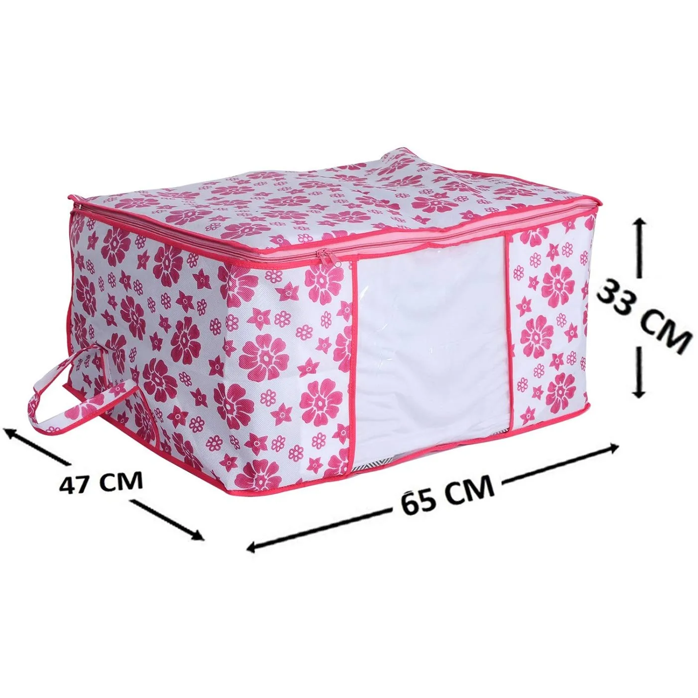 Kuber Industries Flower Printed Non Woven 6 Pieces Saree Cover And 6 Pieces Underbed Storage Bag, Cloth Organizer For Storage, Blanket Cover Combo Set (Pink) -CTKTC38618