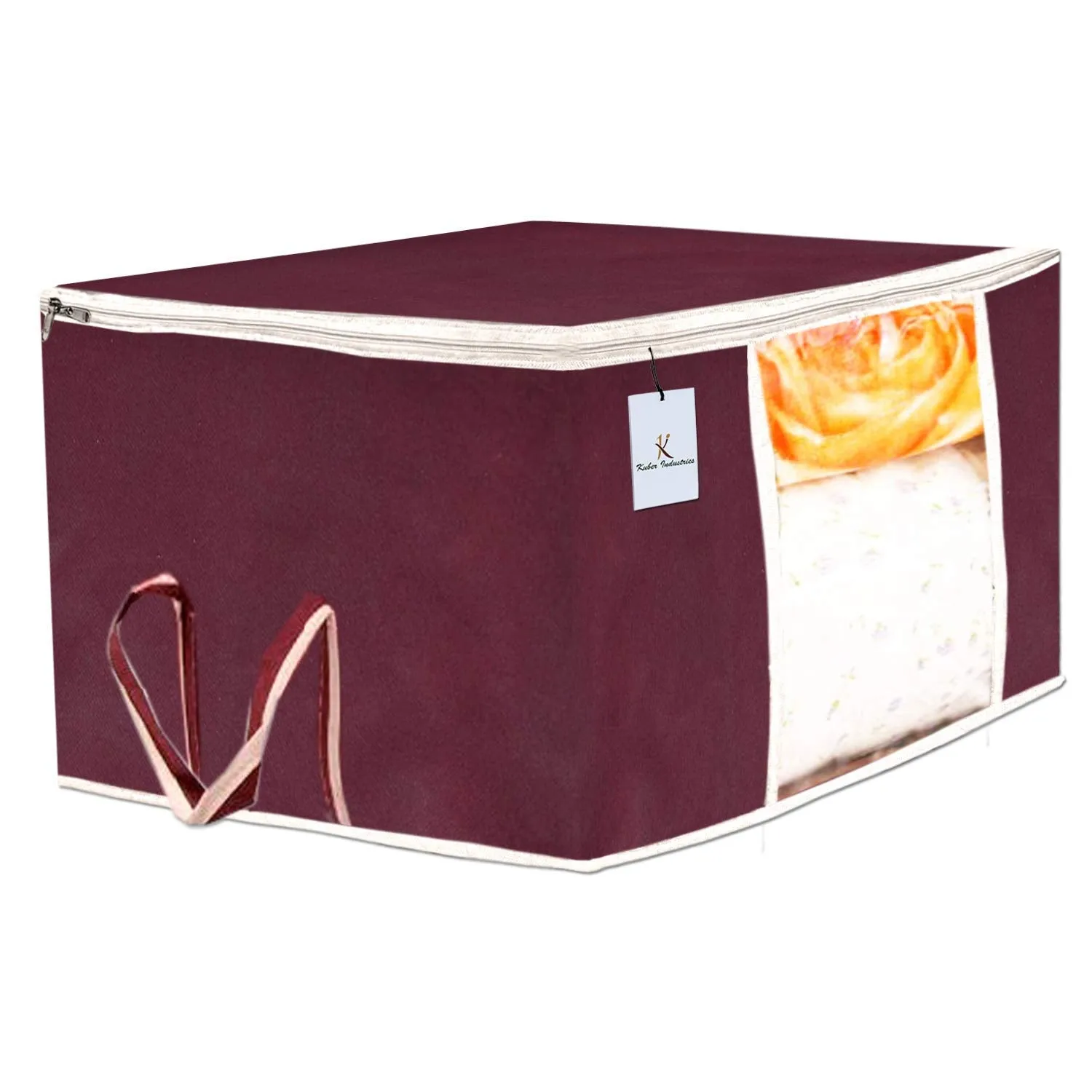 Kuber Industries Non Woven 2 Pieces Saree Cover and 2 Pieces Underbed Storage Bag, Cloth Organizer for Storage, Blanket Cover Combo Set (Maroon) -CTKTC038452