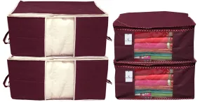 Kuber Industries Non Woven 2 Pieces Saree Cover and 2 Pieces Underbed Storage Bag, Cloth Organizer for Storage, Blanket Cover Combo Set (Maroon) -CTKTC038452