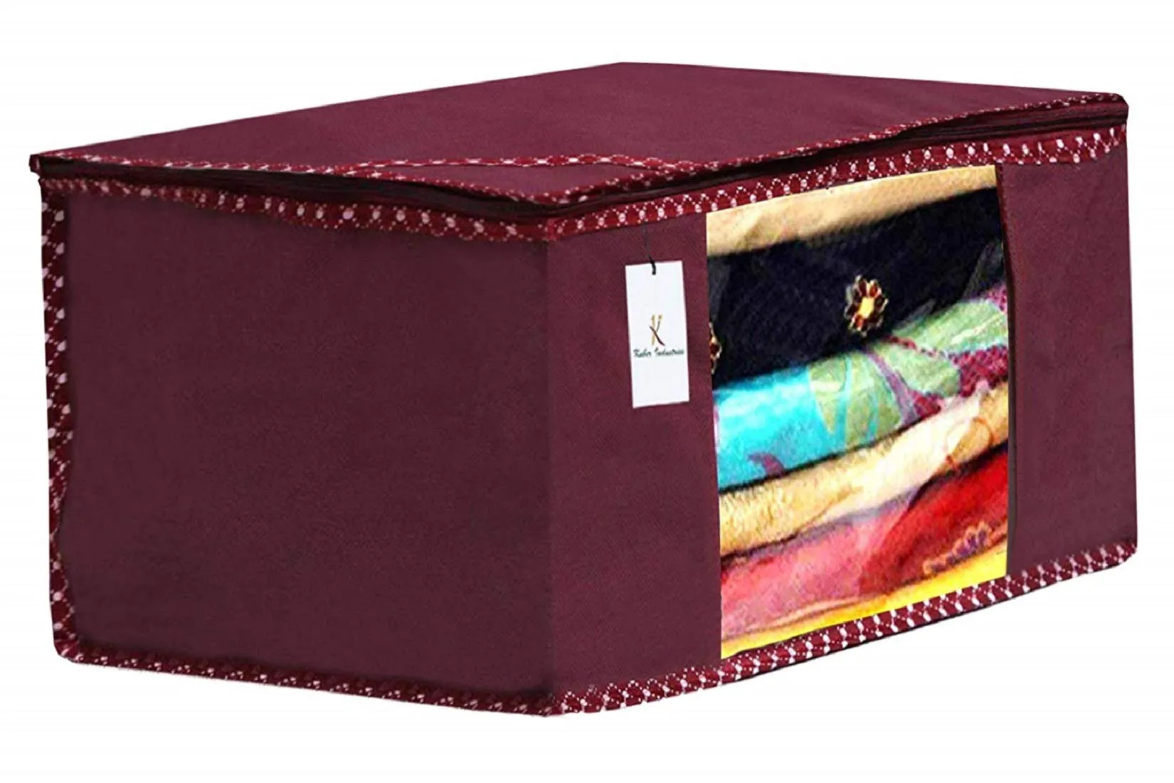 Kuber Industries Non Woven 2 Pieces Saree Cover and 2 Pieces Underbed Storage Bag, Cloth Organizer for Storage, Blanket Cover Combo Set (Maroon) -CTKTC038452