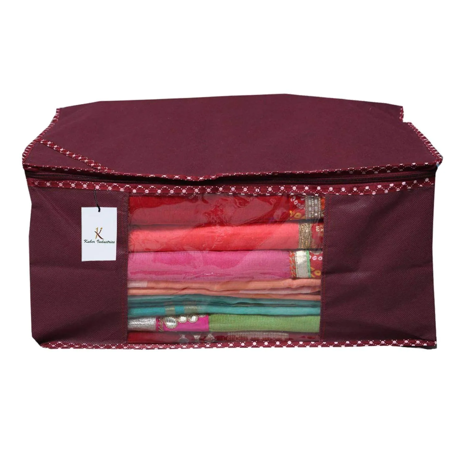 Kuber Industries Non Woven 2 Pieces Saree Cover and 2 Pieces Underbed Storage Bag, Cloth Organizer for Storage, Blanket Cover Combo Set (Maroon) -CTKTC038452