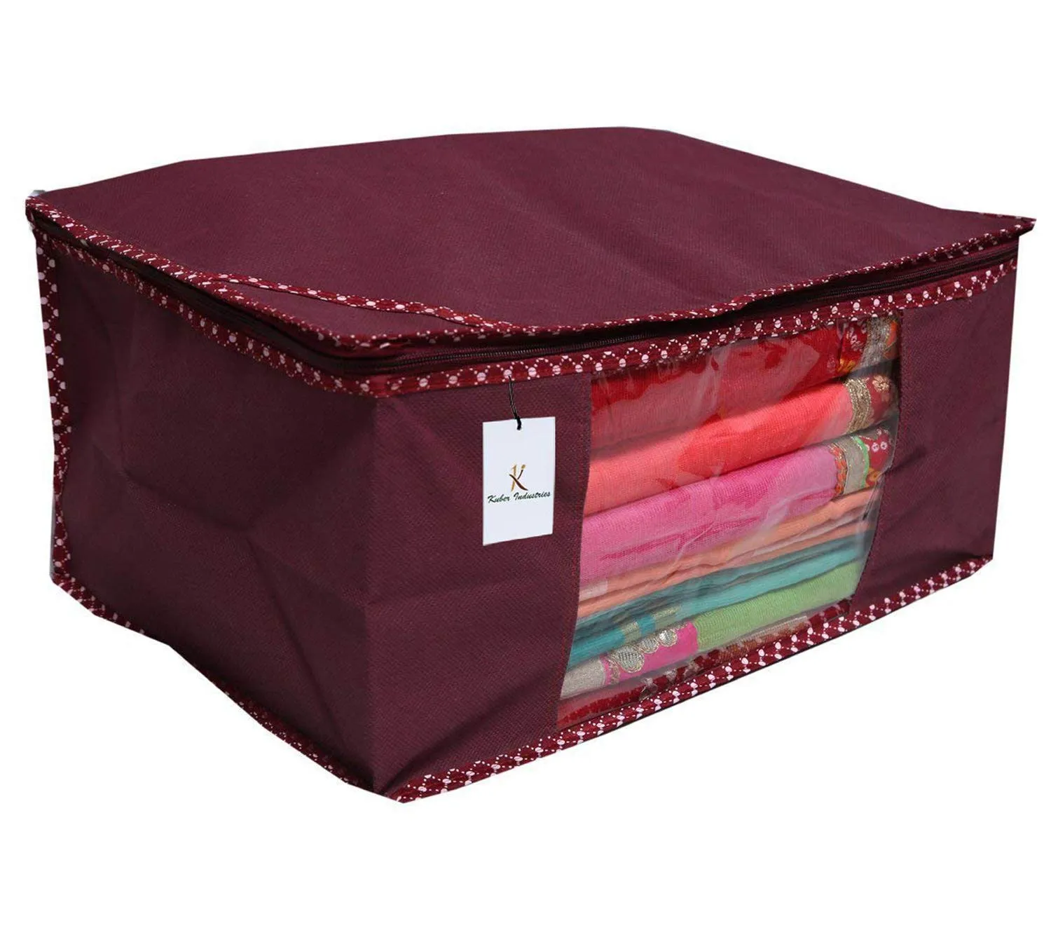 Kuber Industries Non Woven 2 Pieces Saree Cover and 2 Pieces Underbed Storage Bag, Cloth Organizer for Storage, Blanket Cover Combo Set (Maroon) -CTKTC038452