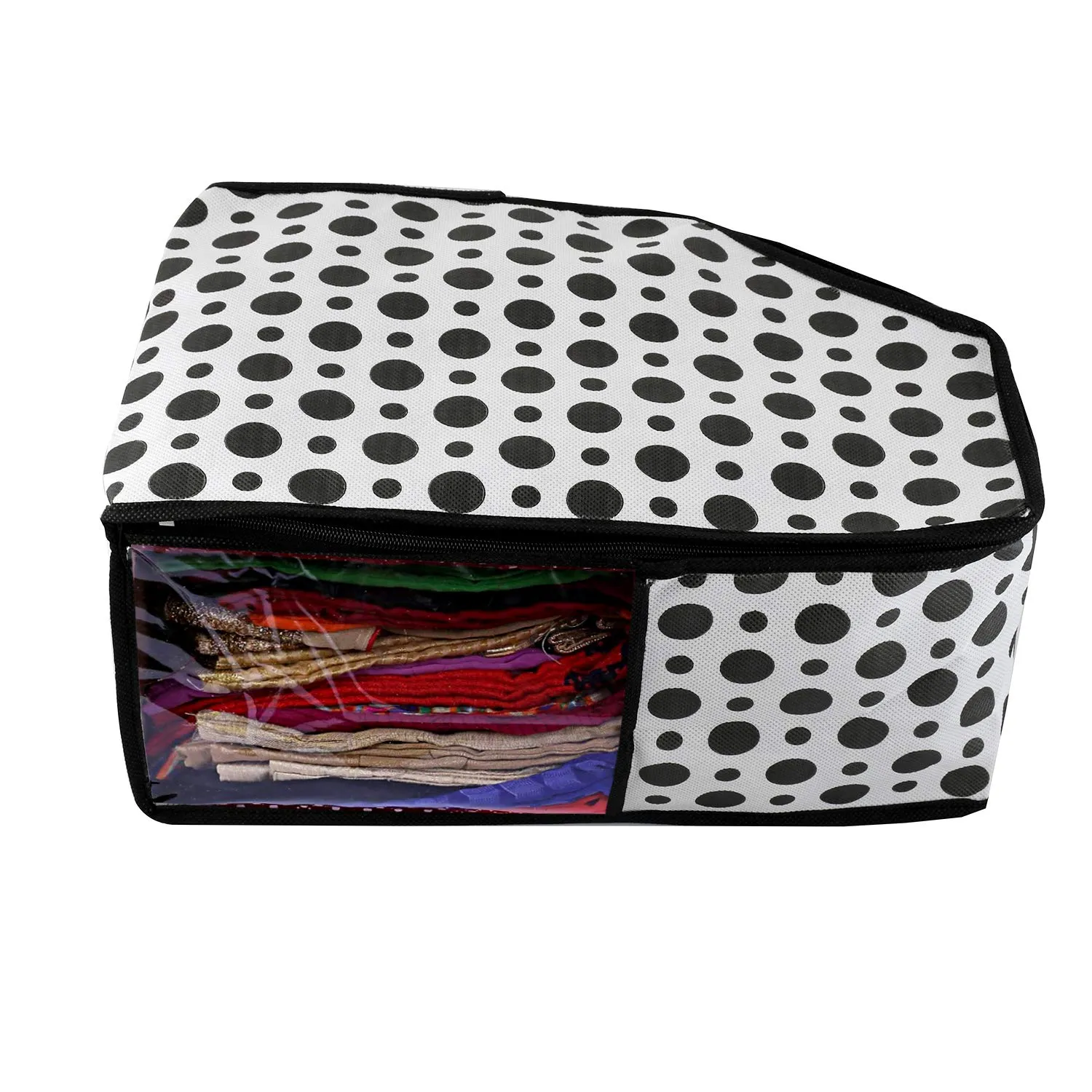 Kuber Industries Non-Woven Blouse Cover/Organizer|Polka Dots & Transparent Window|Size 38 x 27 x 19 CM|Pack of 2 (Black & White) -CTKTC038081