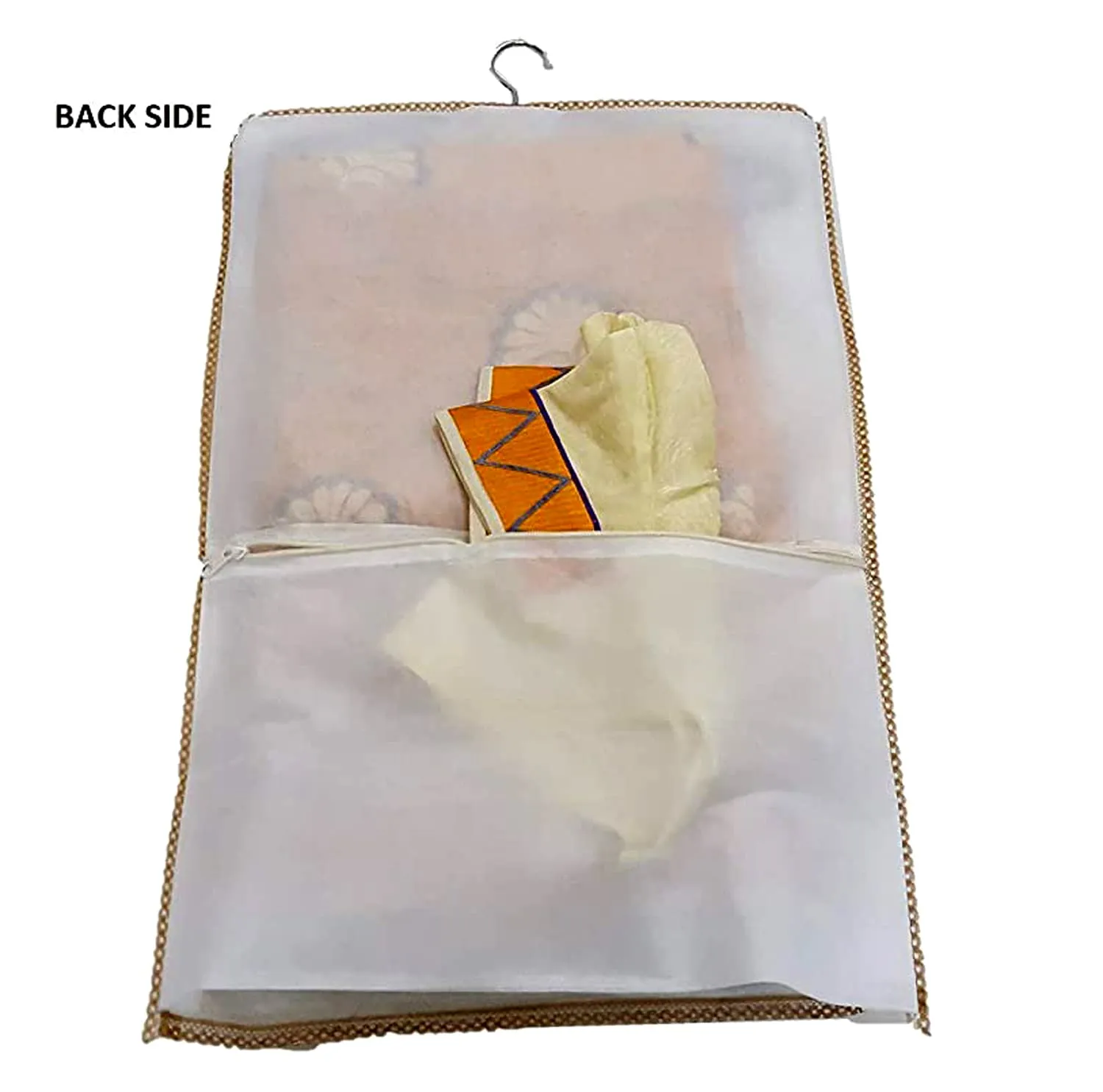 Kuber Industries Non Woven Hanging Saree Cover, Wardrobe Organizer, Closet Organizer, Saree & Garments Protector Cover with 1 Zipper Compartment on Back Side- Pack of 6 (Orange)-HS_38_LUGGAGE21481