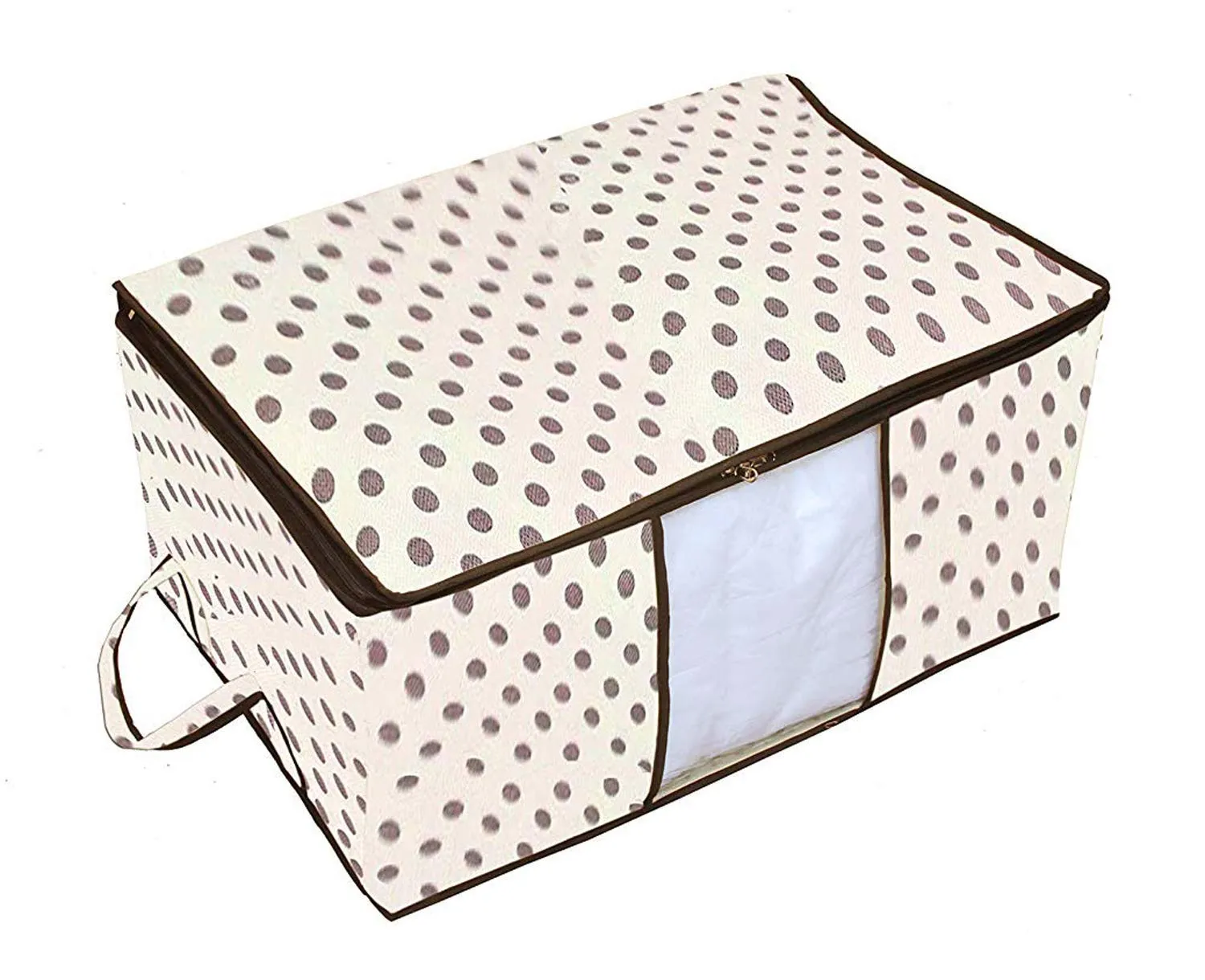 Kuber Industries Polka Dots Printed Non Woven 2 Pieces Saree Cover and 2 Pieces Underbed Storage Bag, Cloth Organizer for Storage, Blanket Cover Combo Set (Ivory) -CTKTC038644