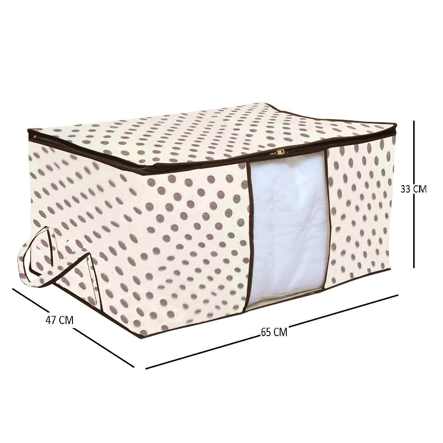 Kuber Industries Polka Dots Printed Non Woven 2 Pieces Saree Cover and 2 Pieces Underbed Storage Bag, Cloth Organizer for Storage, Blanket Cover Combo Set (Ivory) -CTKTC038644