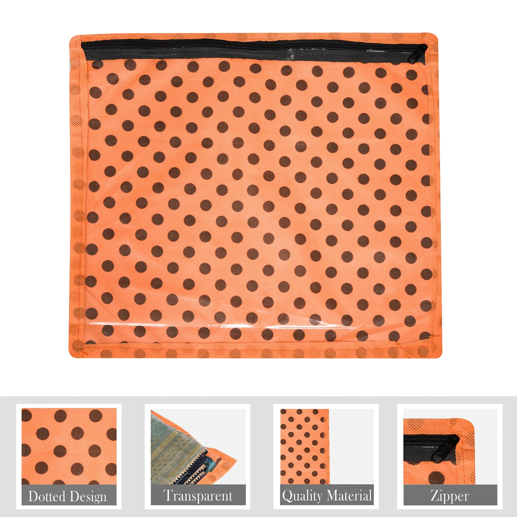 Kuber Industries Saree Cover | Clothes Storage Bag | Single Packing Saree with Zip Closure | Wardrobe Organizer | Cloth Stoarge Organizer | Dot Design | Pack of 24 | Orange