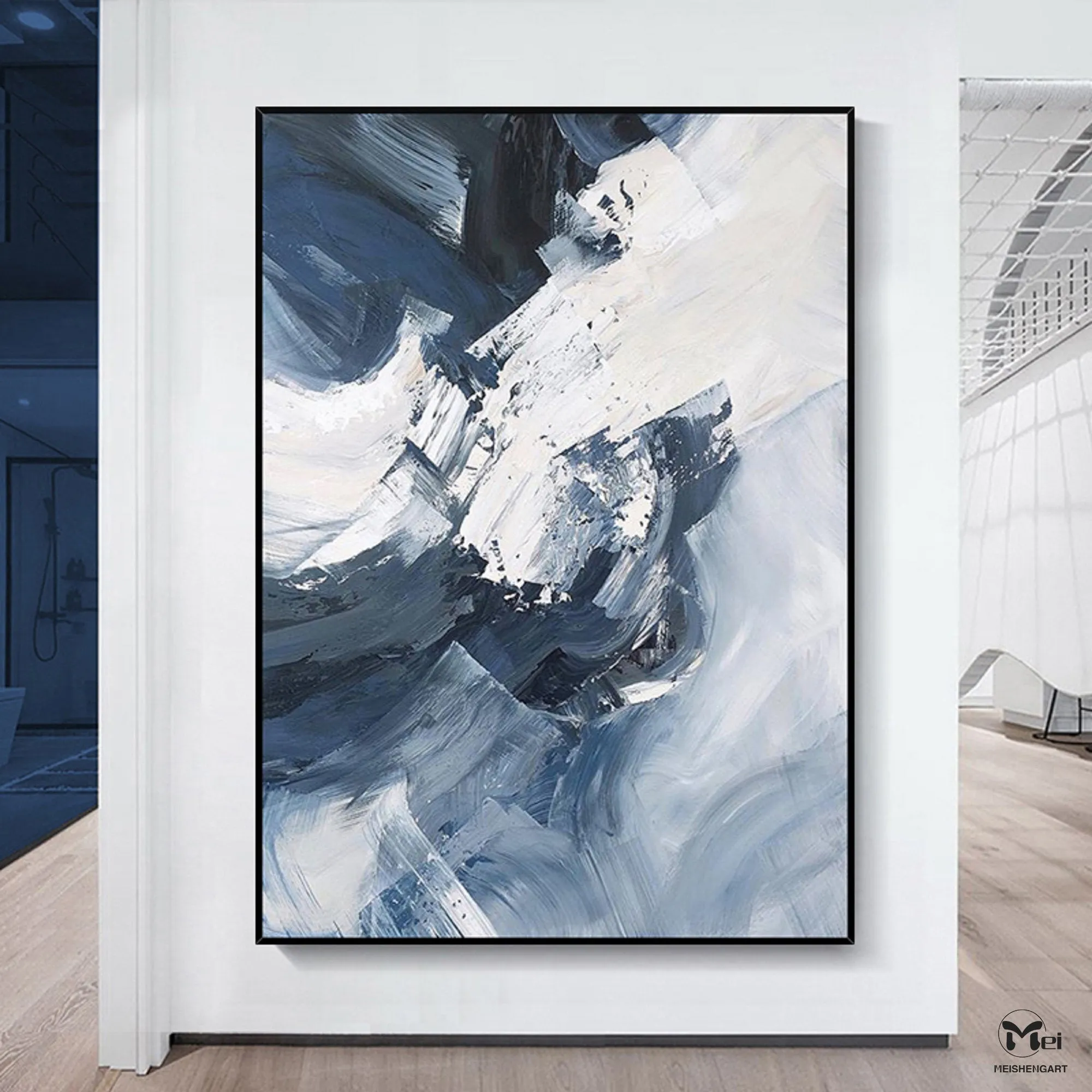 Large Navy Blue Abstract Painting 3D Texture Canvas Abstract Painting Kp009